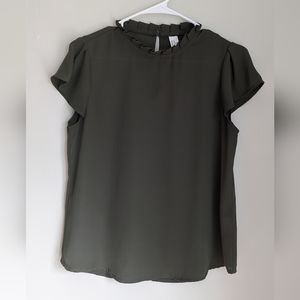 Olive Green Ruffle Sleeve Blouse Medium